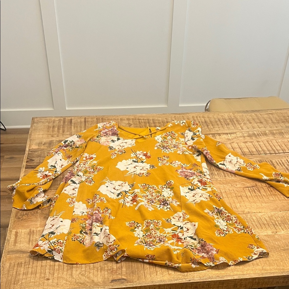 Altar'd State Floral Long Sleeve Dress - Yellow